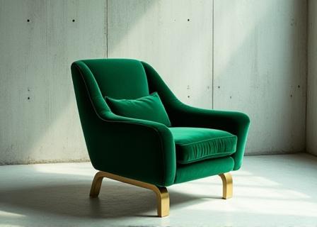 High-end sculptural lounge seating in charcoal velvet and gold steel